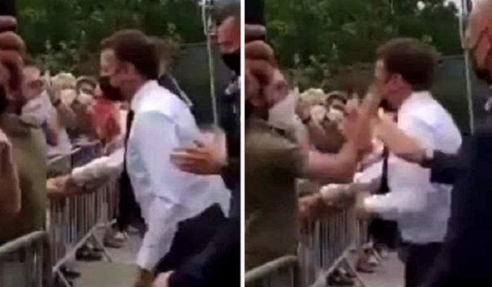 The young man slapped the French president
