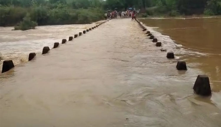 feet high water on Ghurudiya drain pole in Telkoi area due to monsoon rains